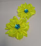 Neon Yellow Satin Flower Hair Bobbles – Handmade Ribbon Hair Ties for Girls - Image 4
