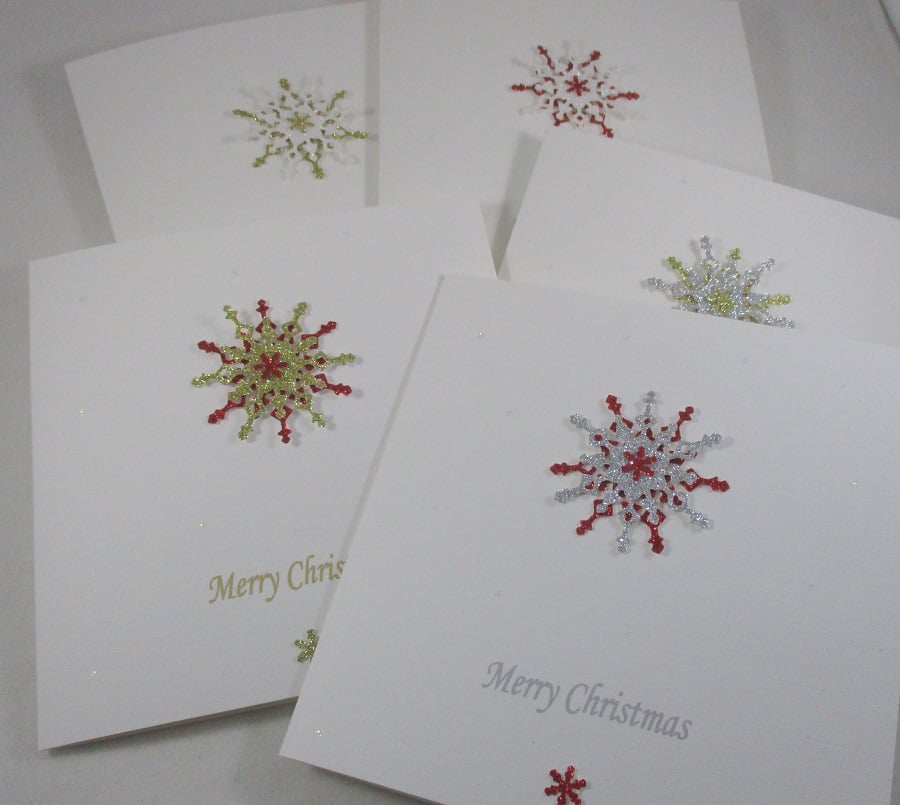 Plain and Simple Snowflake Christmas Cards, PACK of 5,Personalise