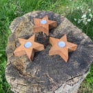 Set of 3 Wooden Star Candle Holders - Chunky Pine - Rustic