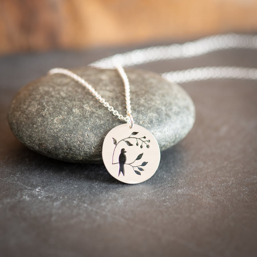 Hand Sawn Sterling Silver Bird Necklace 