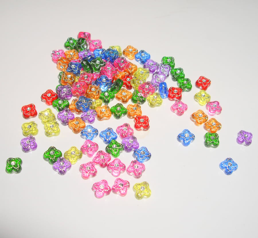 100 x Acrylic Flower Beads