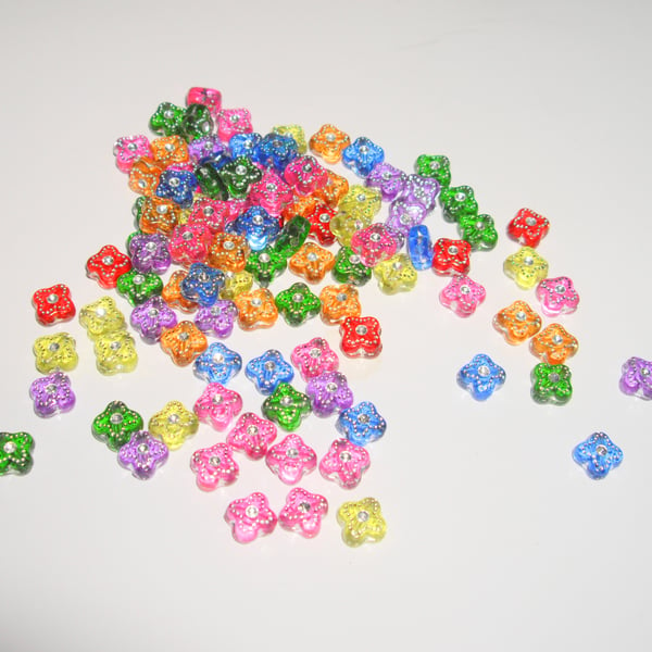 100 x Acrylic Flower Beads