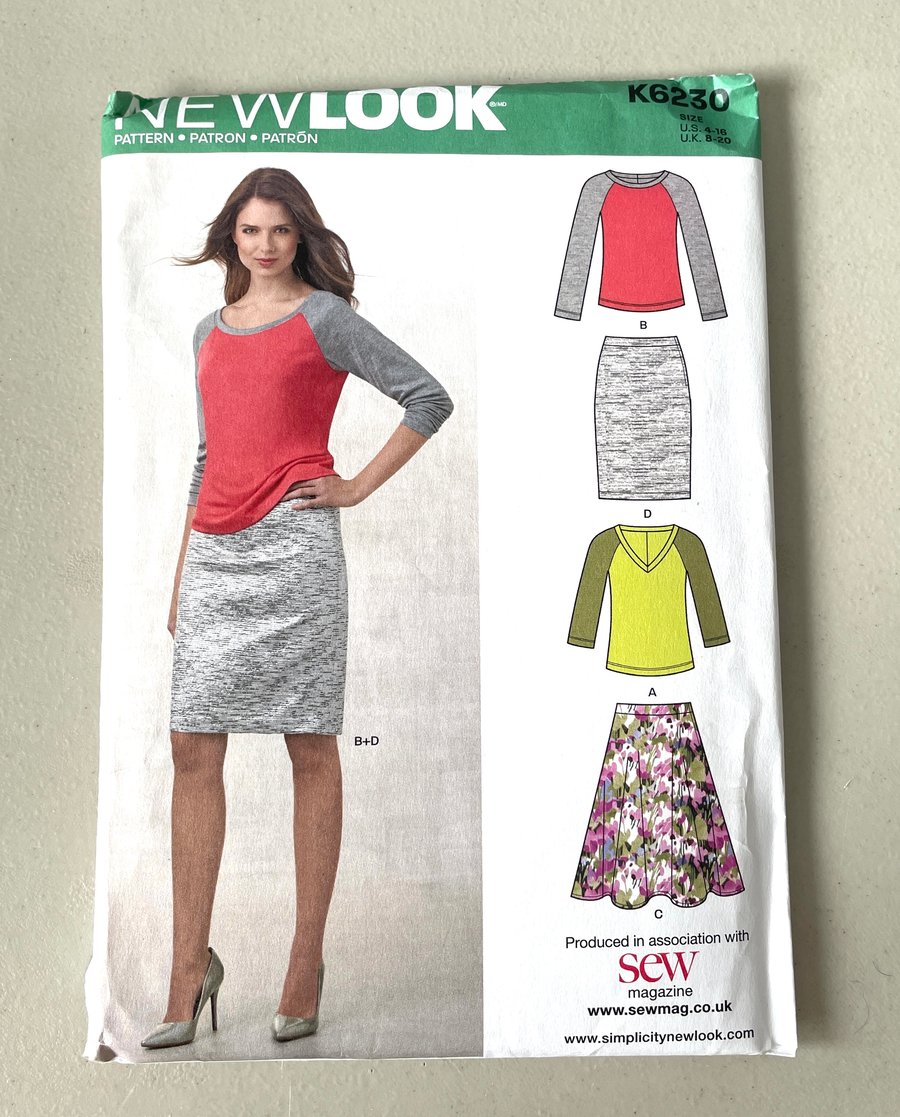 New Look K6230 Sewing Pattern for top and skirt 4-16 - Uncut