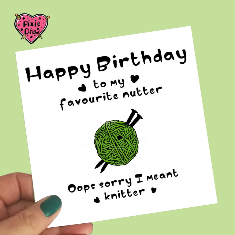 Knitters birthday card with a ball of wool