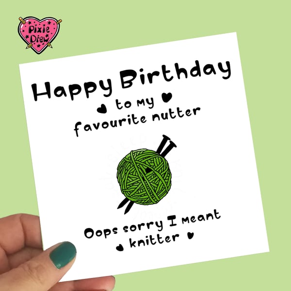 Knitters birthday card with a ball of wool