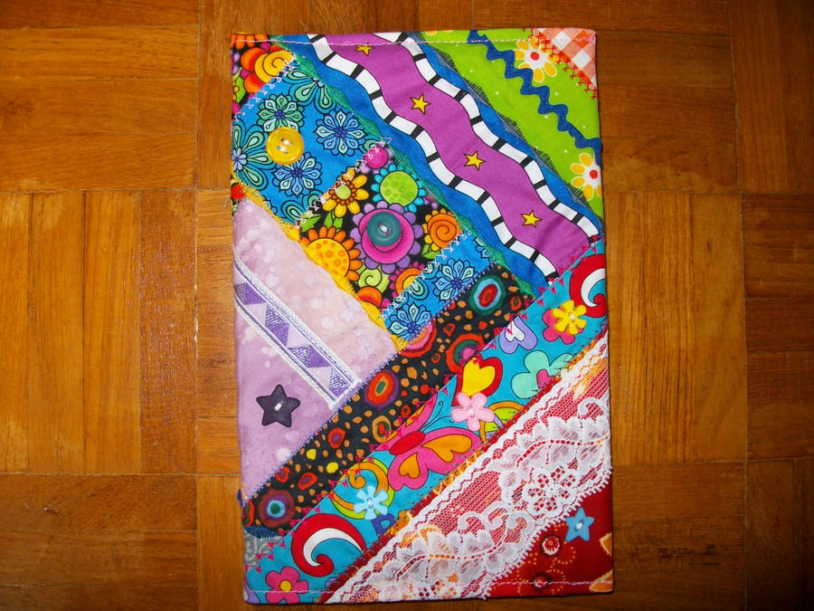 A5 Book Cover in Crazy Patchwork with Lined Hardback Notebook
