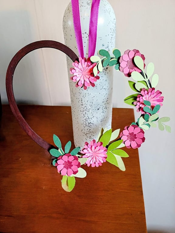 Hand Made Flower Heart Hanging Decoration. A Beautiful Gift.