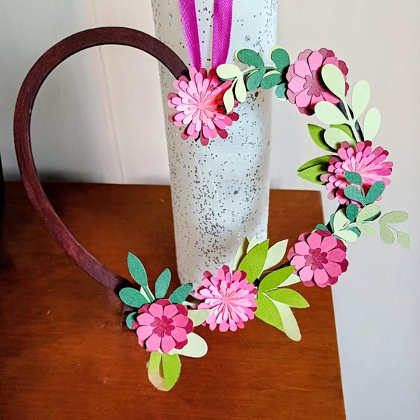 Hand Made Flower Heart Hanging Decoration. A Beautiful Gift.