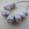 handmade lampwork grey and pink glass beads