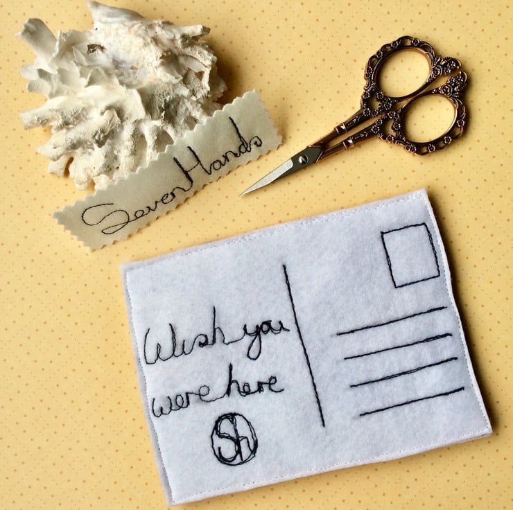 Embroidered seascape felt postcard. - Folksy