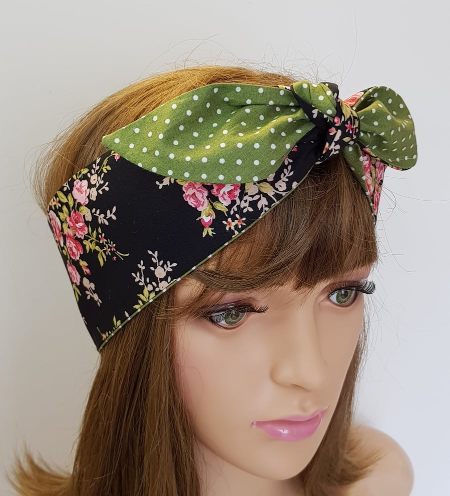 Cotton hair scarf rockabilly headband self tie swing pin up style scarf