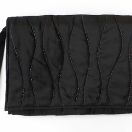 Clutch, Handbag, Black Satin, Evening Bag, Quilted and Beaded