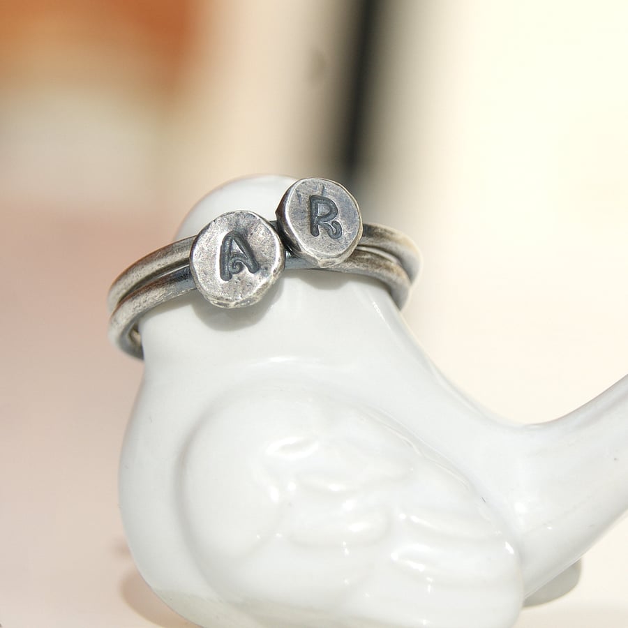 Set of 2 Initial Rings, Personalised Silver Rings, Custom Jewellery