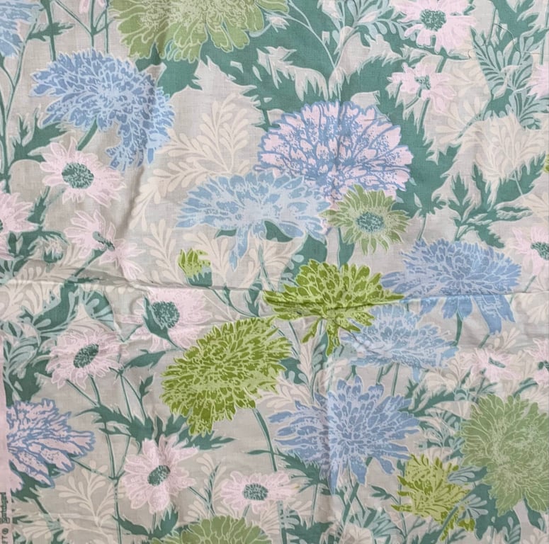 Pretty Shabby Chic Cottage Core Lime Green Blue Floral 80s 90s Vintage Fabric