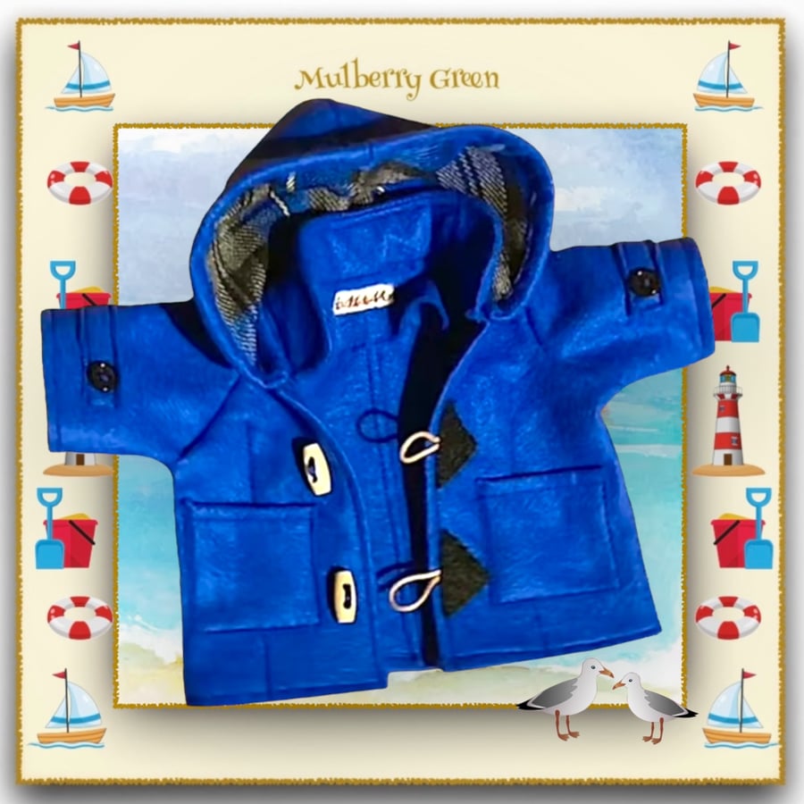 Royal Blue Duffle Coat with a Tartan Lined Hood