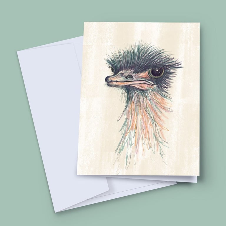 Ostrich Card, Emu Card, Wildlife Art, Greeting Card, Art Card, Birthday, Thanks