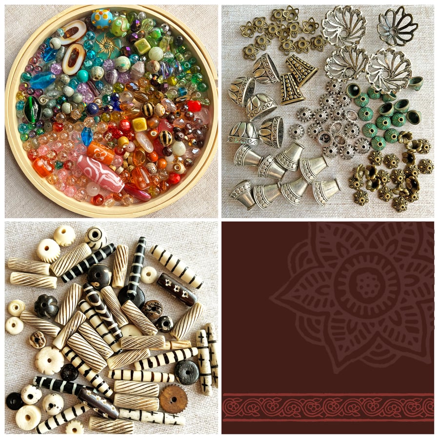 Bargain stash of beads and bead caps, gift for crafter, jewellery maker