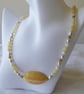 Yellow Calcite Beaded Necklace with Large Oval Feature Stone & Sterling Silver 