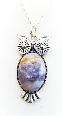 Wise Owl Semi-precious Gemstone  Crazy Lace Agate Pendant 