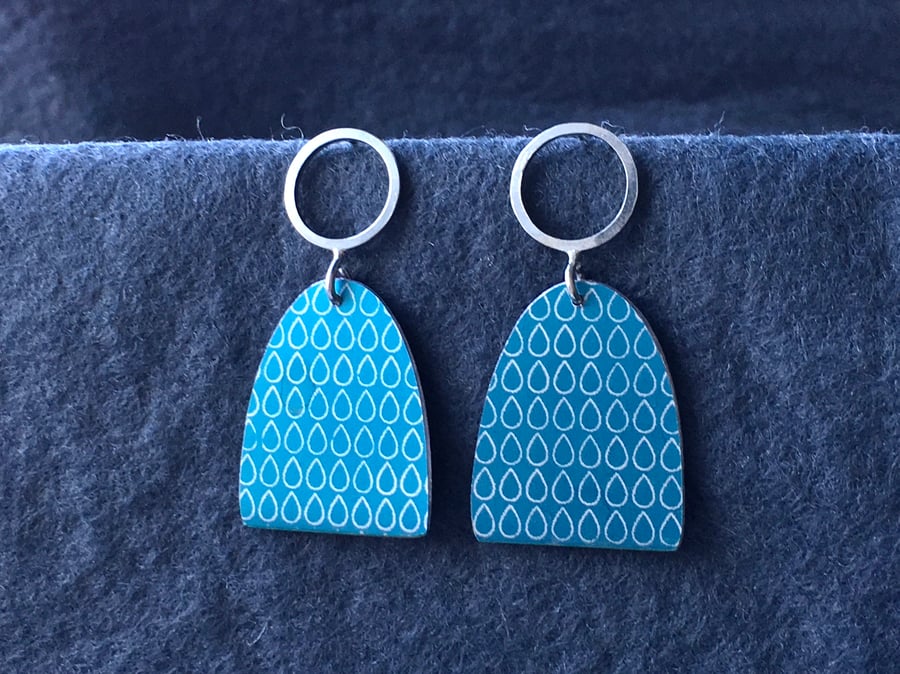 Large blue and silver stud dangle earrings
