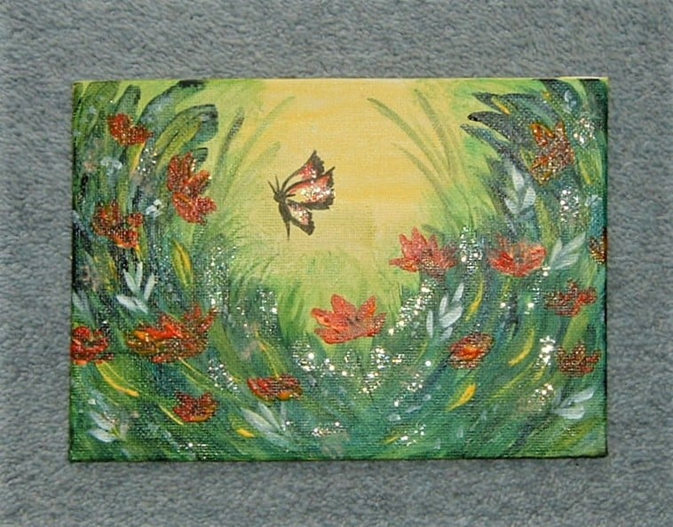original art fantasy garden acrylic painting ( ref F 546.J5 )
