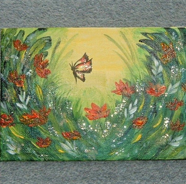 original art fantasy garden acrylic painting ( ref F 546.J5 )