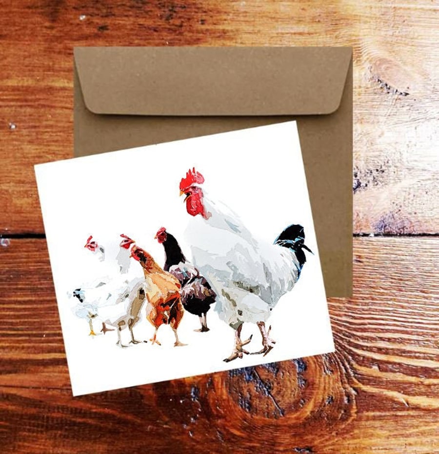 Chickens in Art II GreetingNote Card.Chickenscard,Chickens greeting card,Hens gr