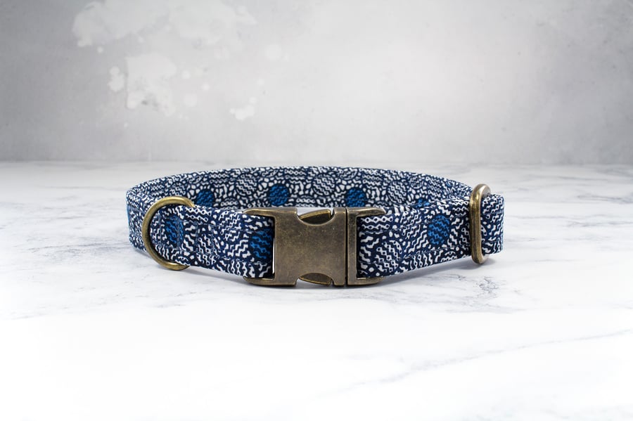 Dog Collar handmade using Liberty of London Tana Lawn- Achilles, Blue