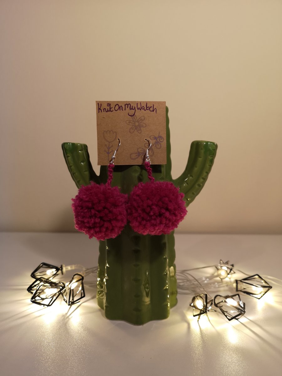 Medium pink pom pom earrings