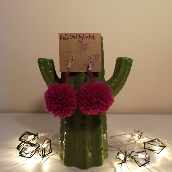 Medium pink pom pom earrings
