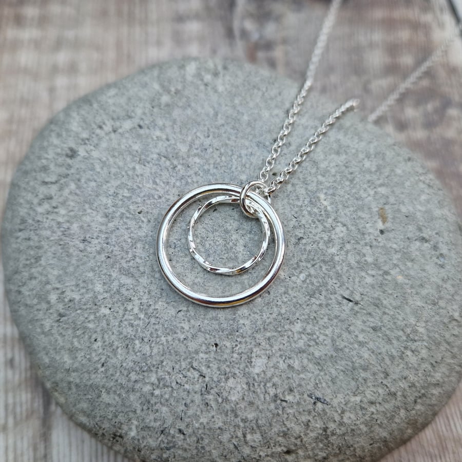 Sterling Silver 2 Circle Smooth and Twisted Necklace - JBJ2045