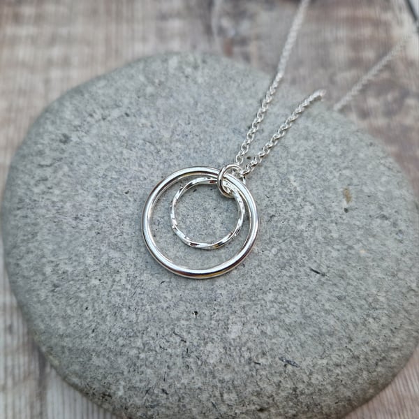 Sterling Silver 2 Circle Smooth and Twisted Necklace