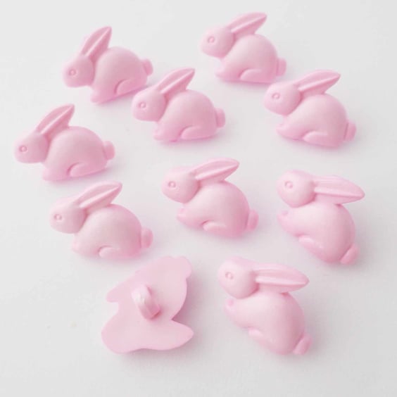 Pink Bunny rabbit buttons, animal buttons 15mm