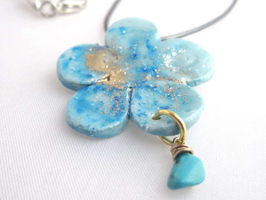 Blue Flower Ceramic Necklace