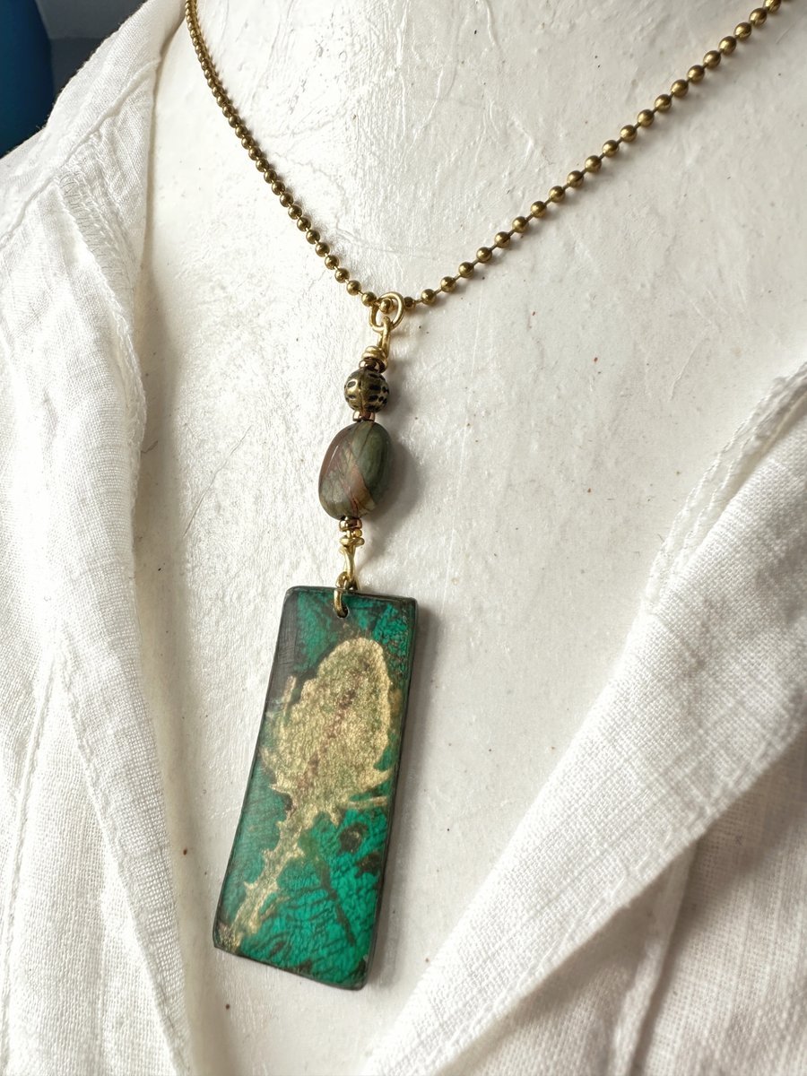 Teasel seed head mixed media pendant