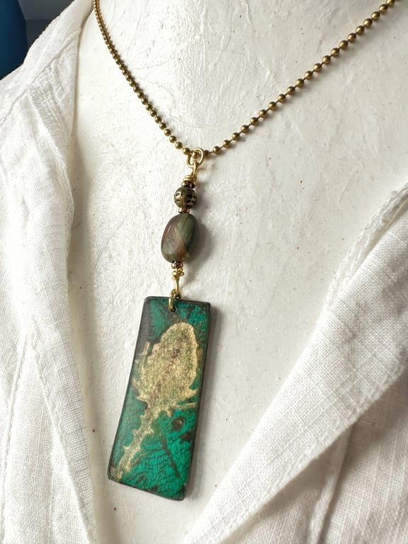 Teasel seed head mixed media pendant