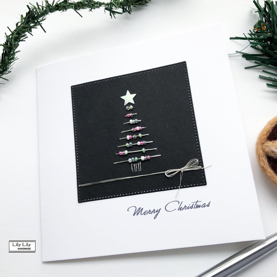 Beaded Christmas Tree Christmas Card by Lily Lily Handmade 