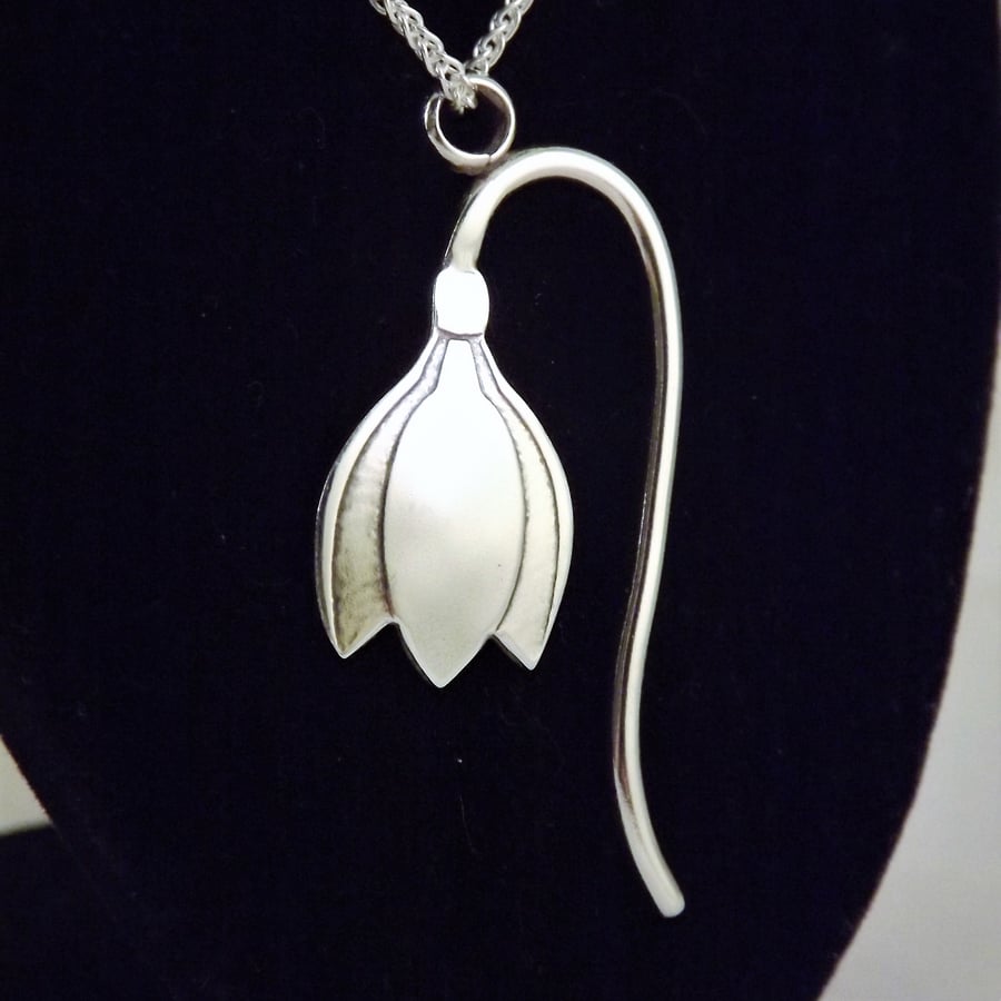 Snowdrop Pendant (with stem), Silver Flower Necklace, Handmade Nature Jewellery