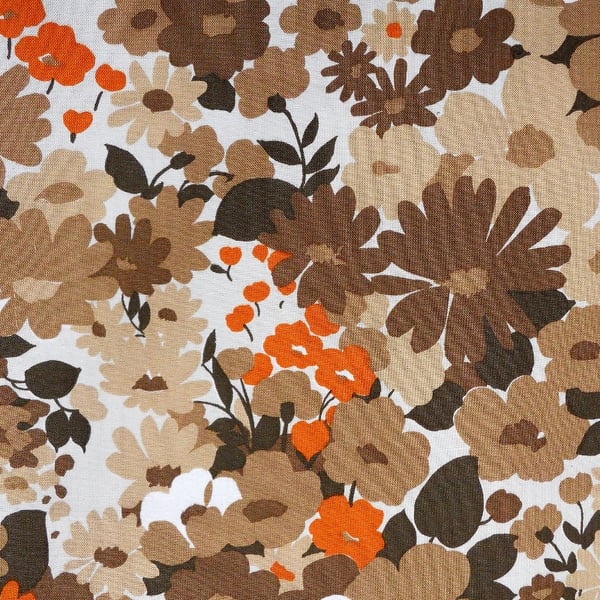 Brown and HINT of orange 70s floral Vintage Fabric Lampshade option 