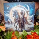 Native Indian Warrior Chief With Spirit Animal Horse Greetings Card 