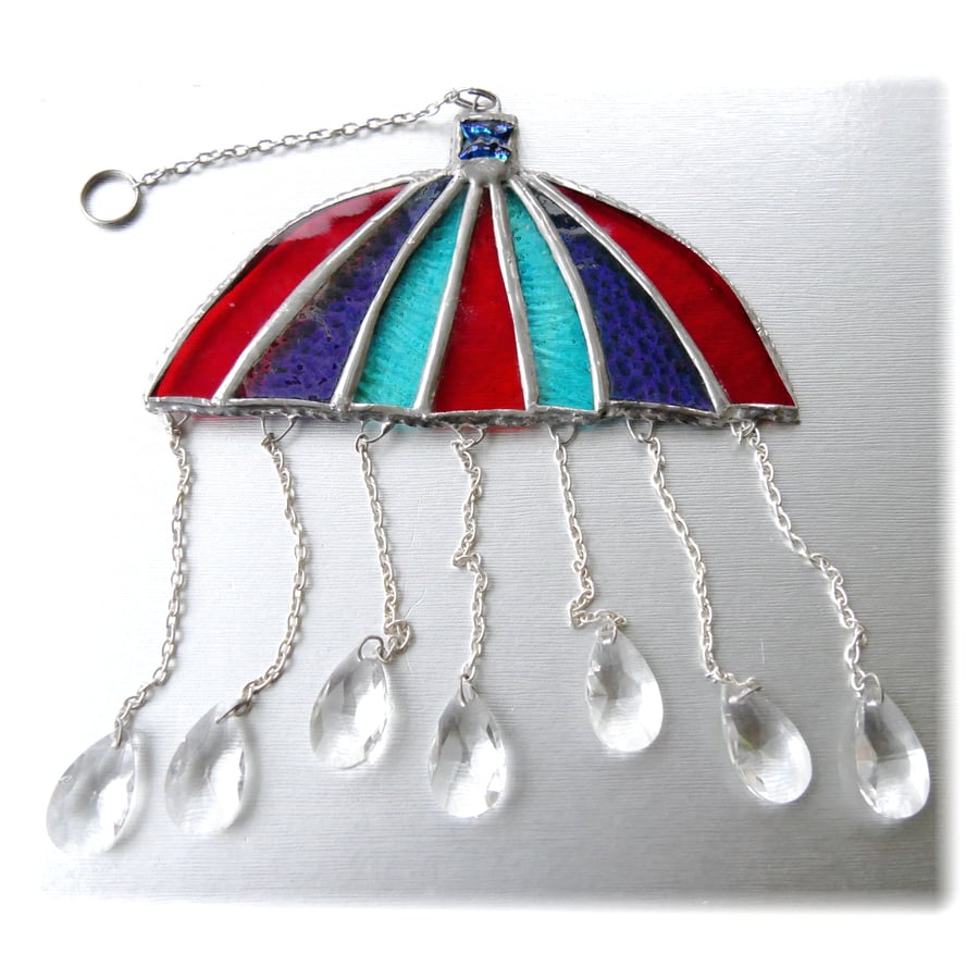 Umbrella Suncatcher Stained Glass Handmade Crystal Raindrops