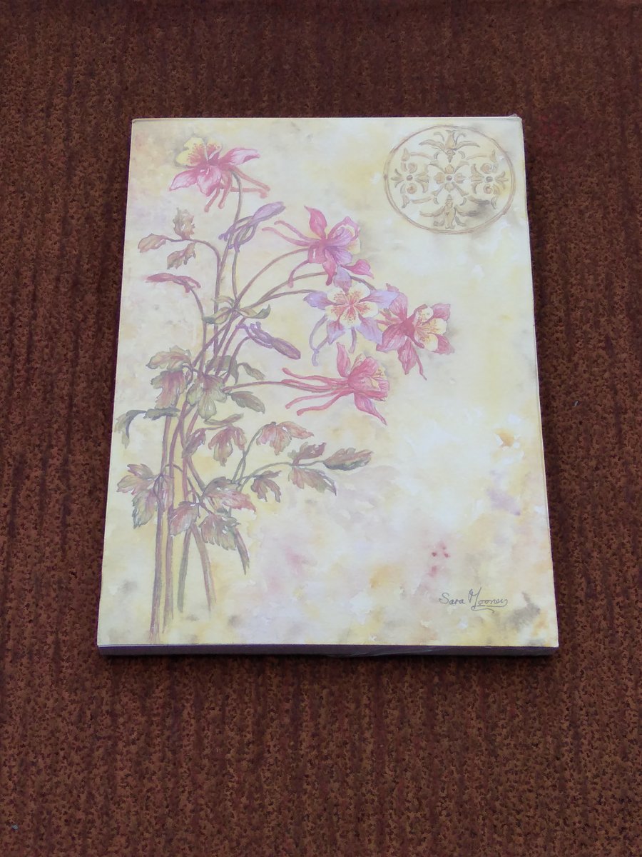 Notepad magnetic back. Painting of Aquilegia from orignal art-work on front 