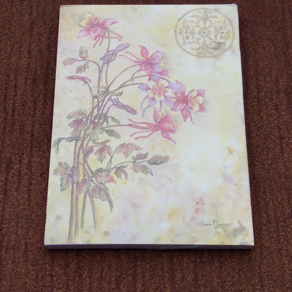 Notepad magnetic back. Painting of Aquilegia from orignal art-work on front 