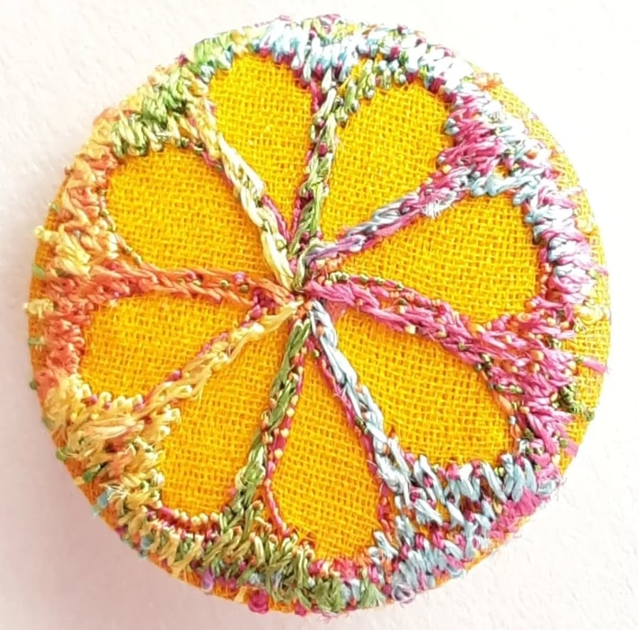 One Inch Badge Fabric Badge with Free Machine Embroidery 