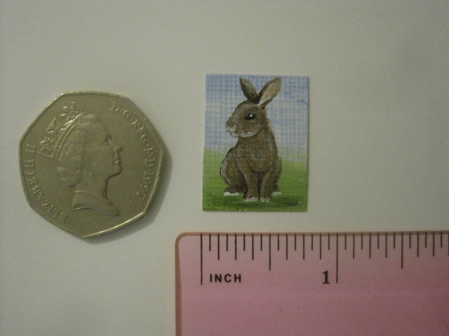 Dolls House Miniature Original Painting Bunny Rabbit