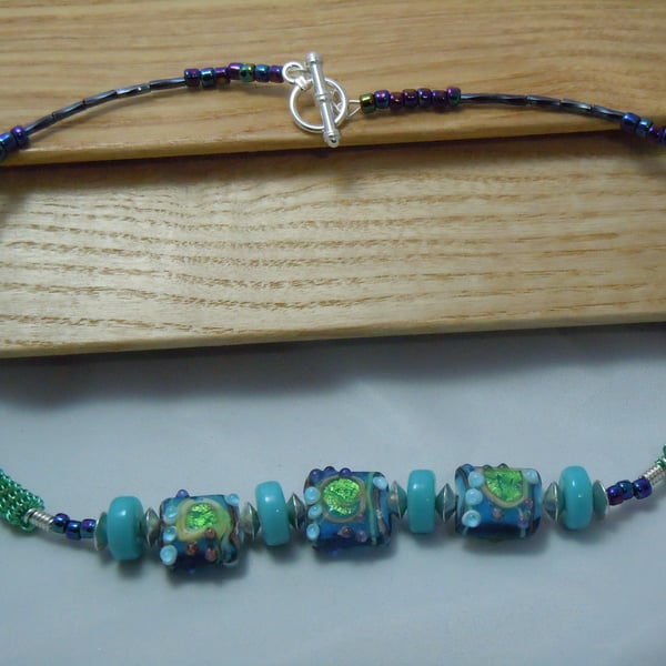 Artisan Lampwork & foil glass bead necklace
