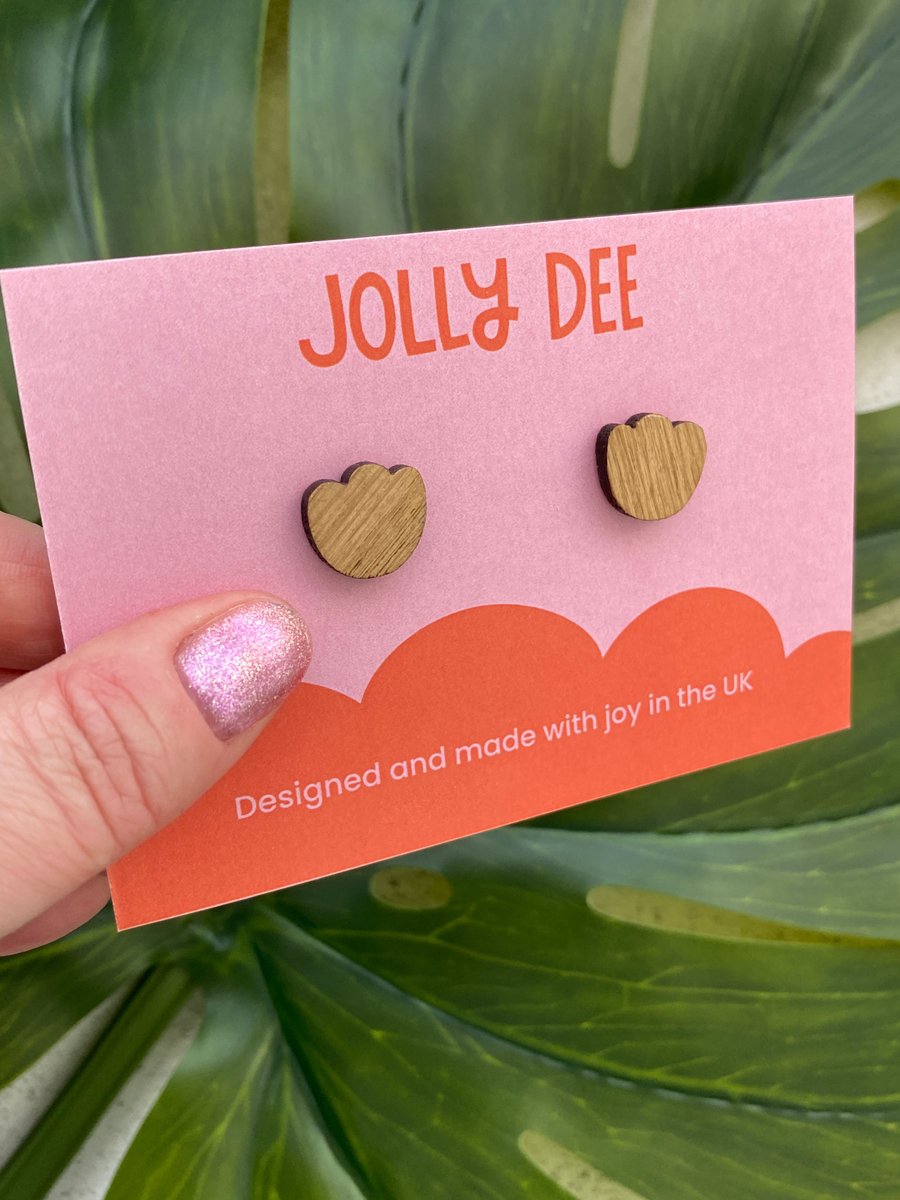 Wood stud earrings, flower earrings gift for her, 5th anniversary gift for her