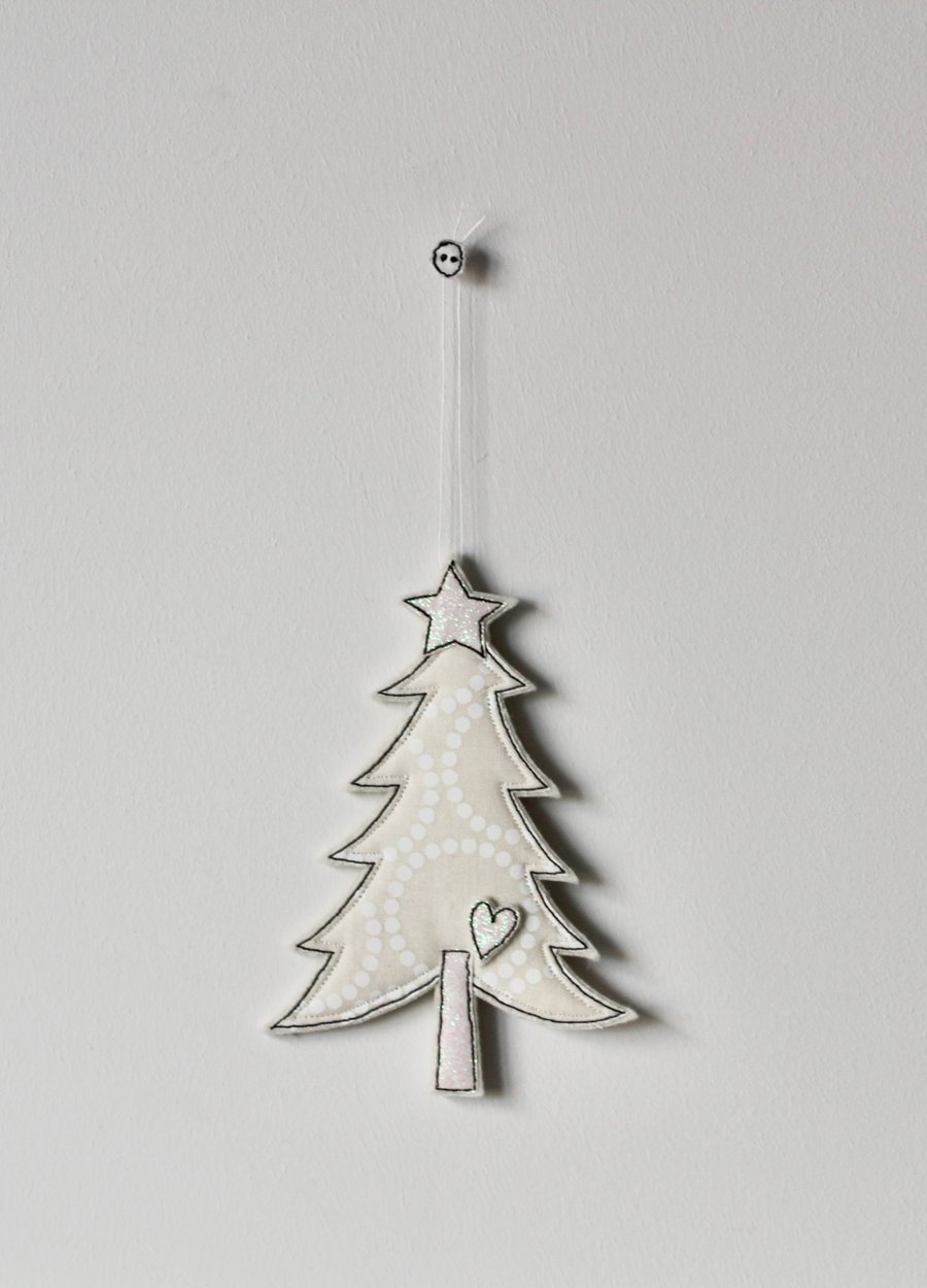 'Christmas Tree with a Glitter Star and Heart'- Hanging Decoration