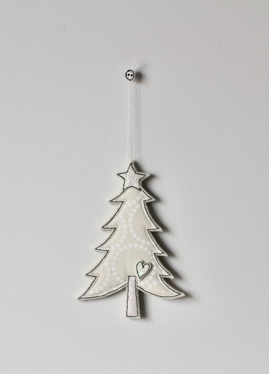'Christmas Tree with a Glitter Star and Heart'- Hanging Decoration