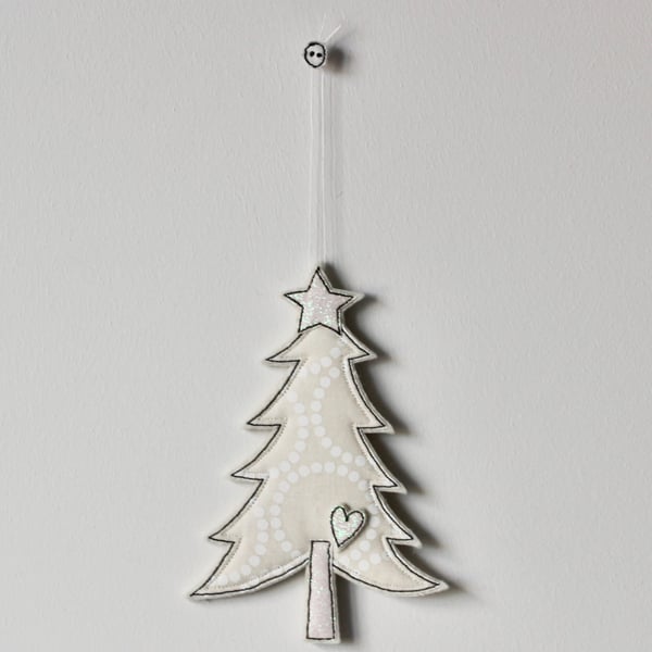 'Christmas Tree with a Glitter Star and Heart'- Hanging Decoration